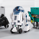 A Lego Mouse droid, R2-D2, and Gonk droid.